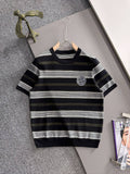 Stone Island Fine Gauge Knit Striped T-Shirt with Circular Compass Badge