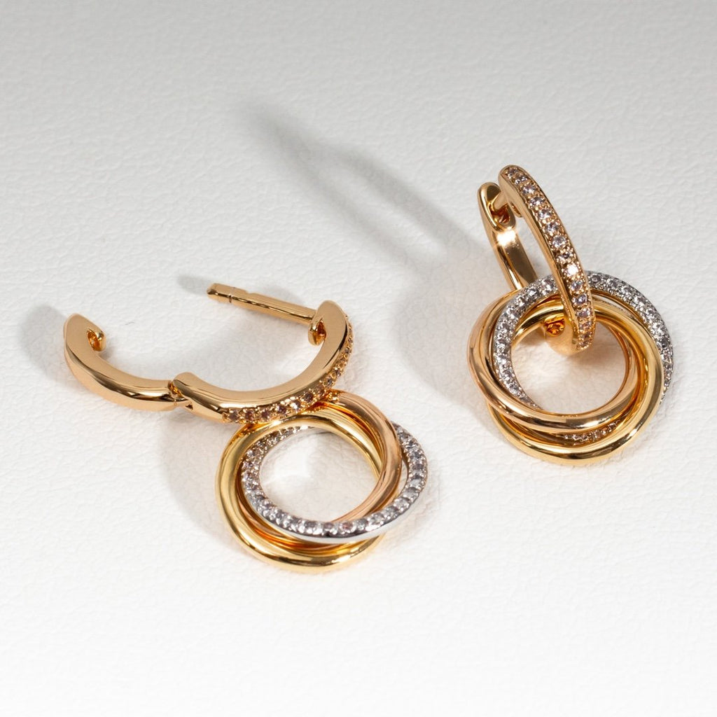 CARTIER TRINITY EARRINGS GOLD SILVER PINK GOLD DIAMONDS
