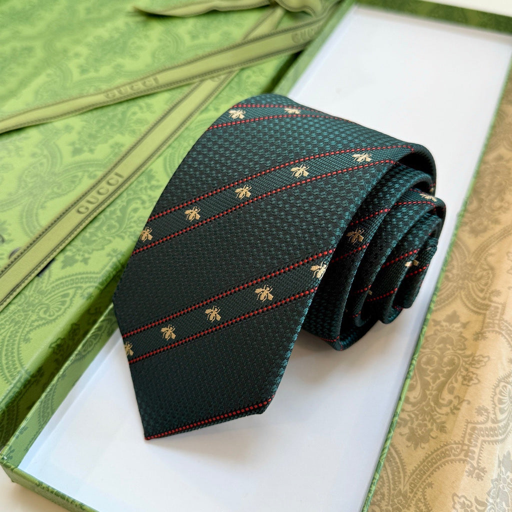 Gucci Style Men's Bee Stripe Jacquard Silk Tie