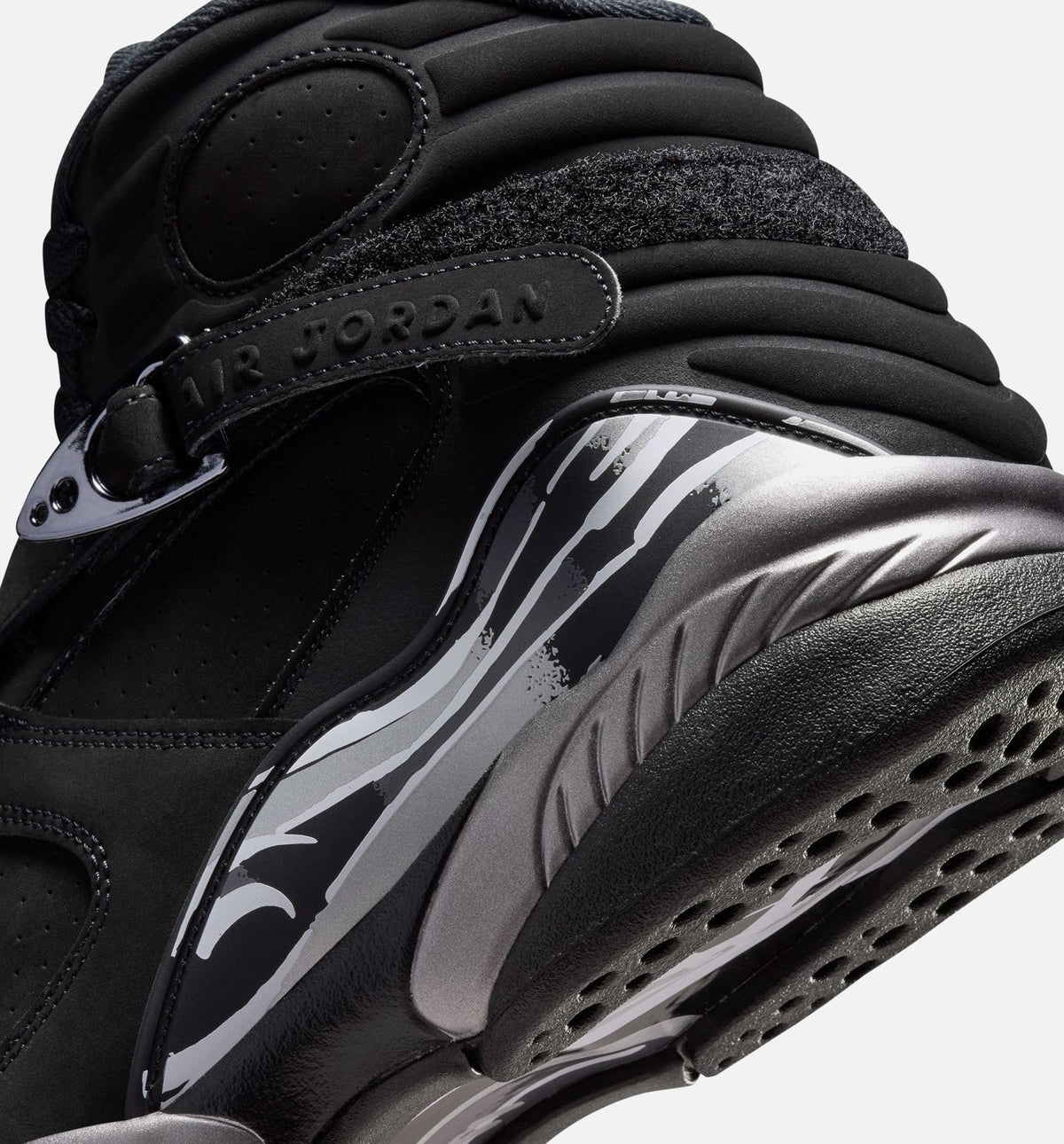 Air Jordan 8 Retro Chrome Black and Light Graphite Men's Sneakers - Black/White/Light Graphite