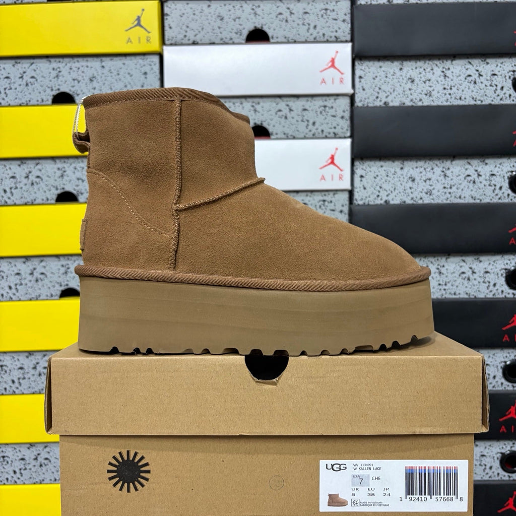 UGG Kallen Platform Ankle Boot – Suede Boot with Shearling Lining, Tonal Seam Panel Detail & Chunky Platform Sole in Chestnut