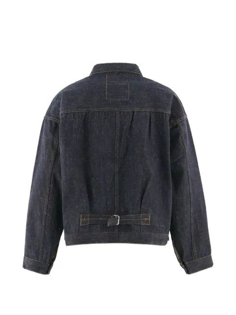 SAINT MXXXXXX pleated cinch-strap denim jacket