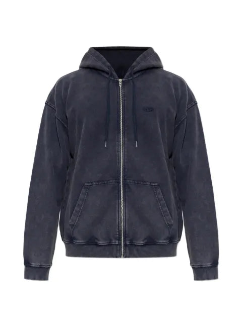 Diesel zip-up hoodie in treated cotton fleece