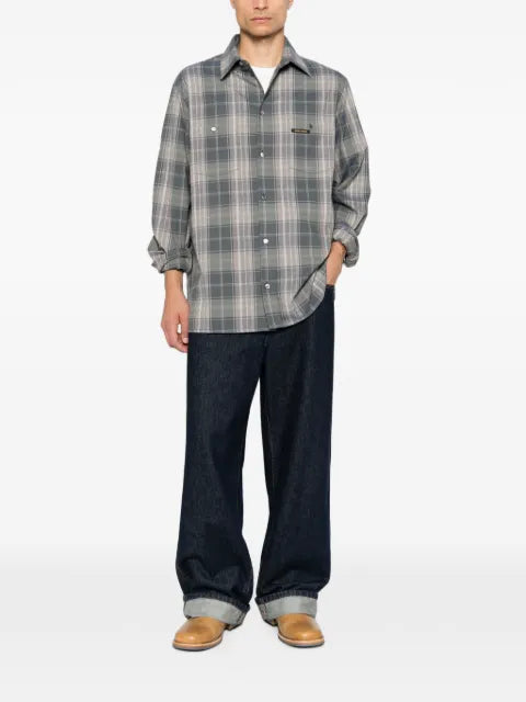 Golden Goose check-pattern logo-patch shirt