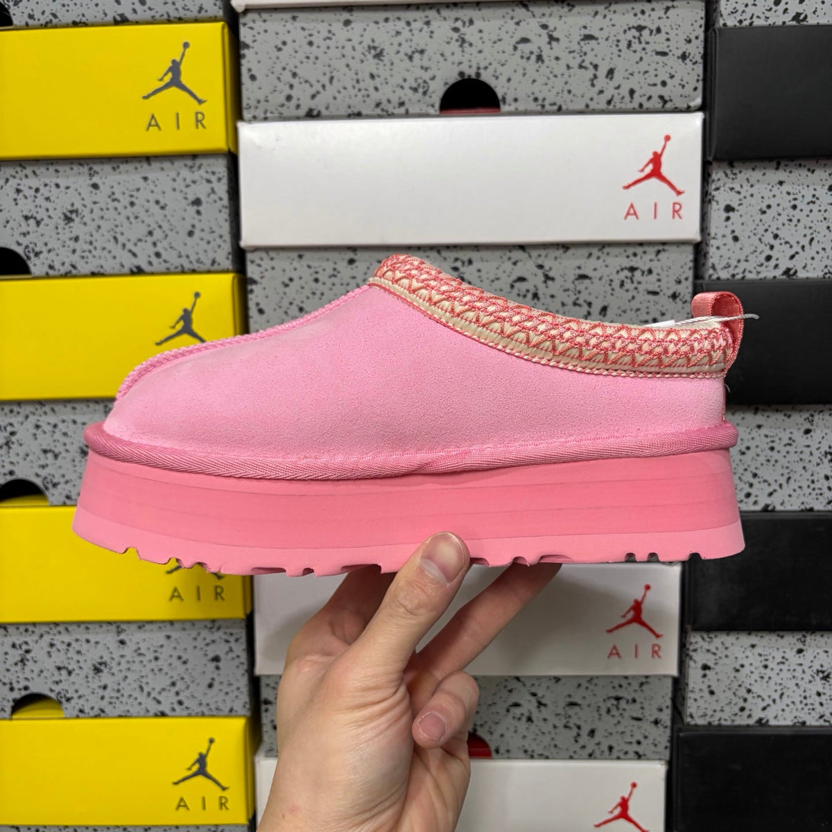 UGG Kallen Lace Platform Slipper – Women’s Suede Clog with Heart Embroidery & Pink Braided Collar in Taffy Pink