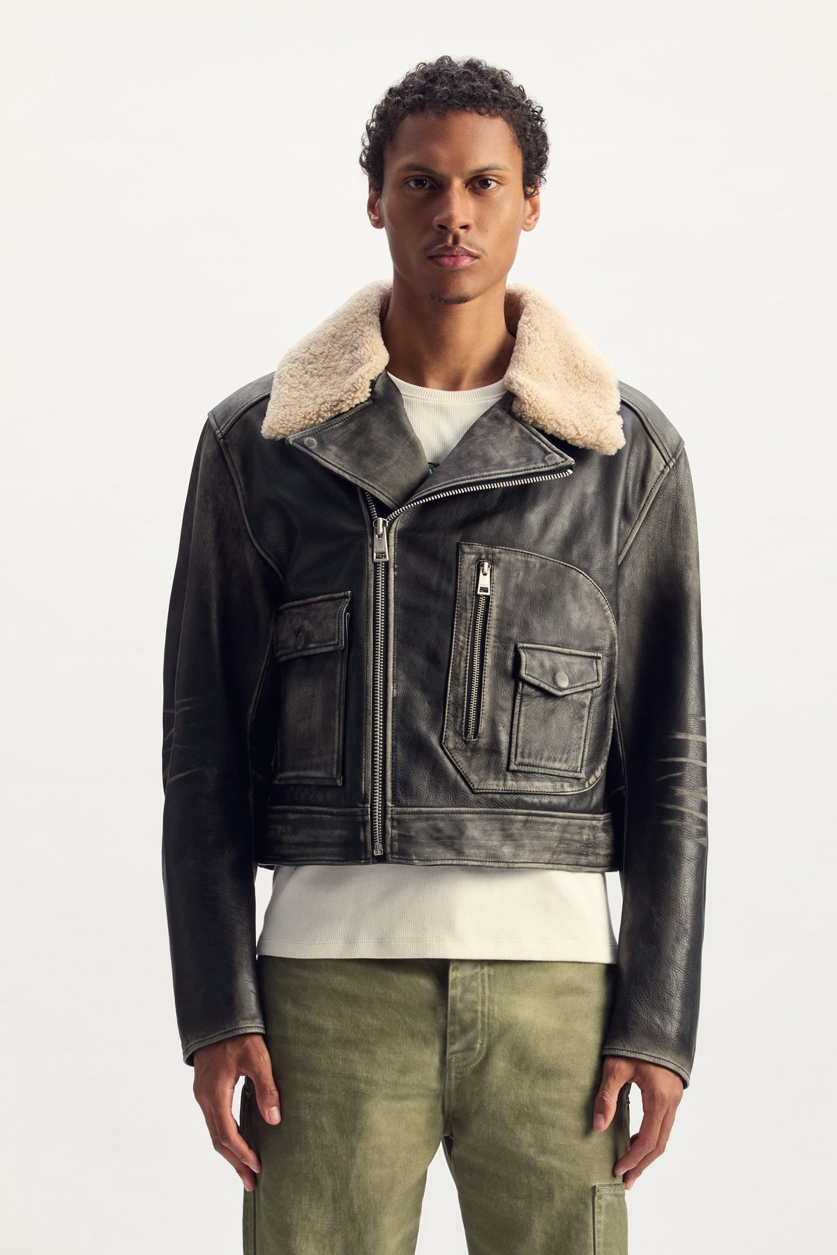 Foil Wordmark Leather Moto Jacket