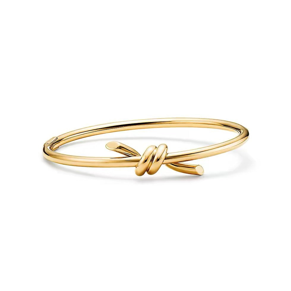 Tiffany Style Knot Cubic Zirconia 18K Gold-Plated Bangle