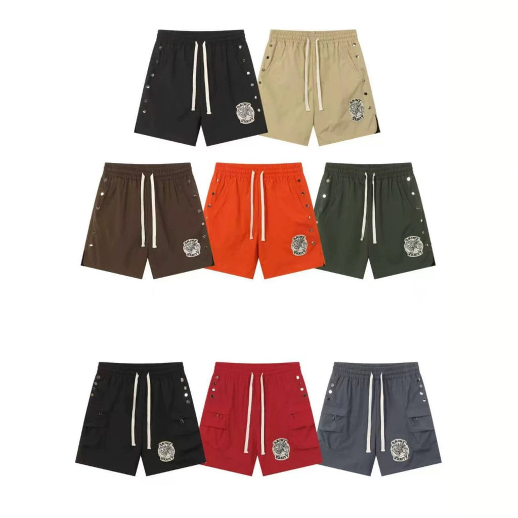 Saint Vanity Nylon Side Snap Patch Logo Drawstring Shorts Streetwear