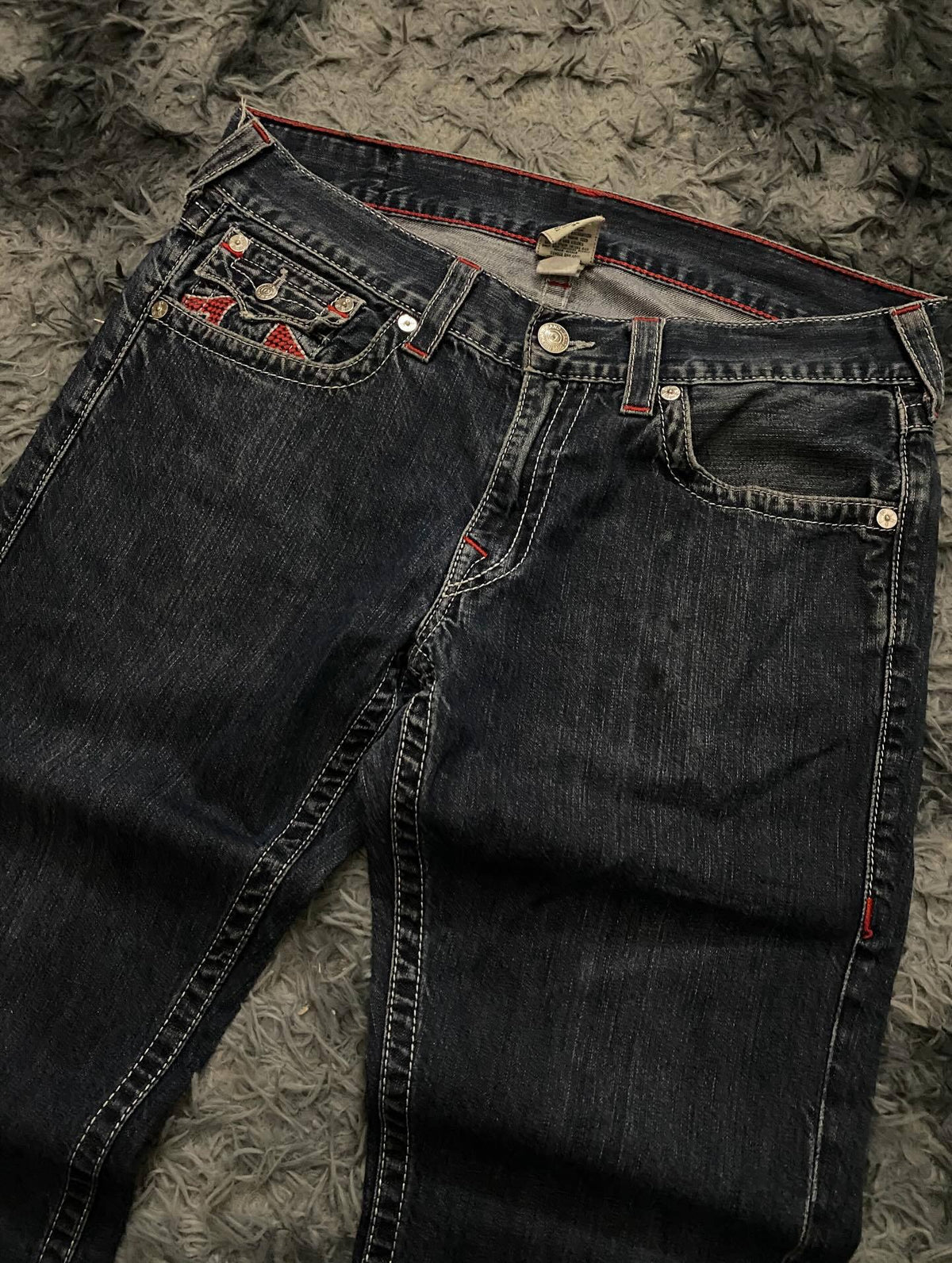 True Religion Vintage Horseshoe Embroidery Flare Denim Jeans