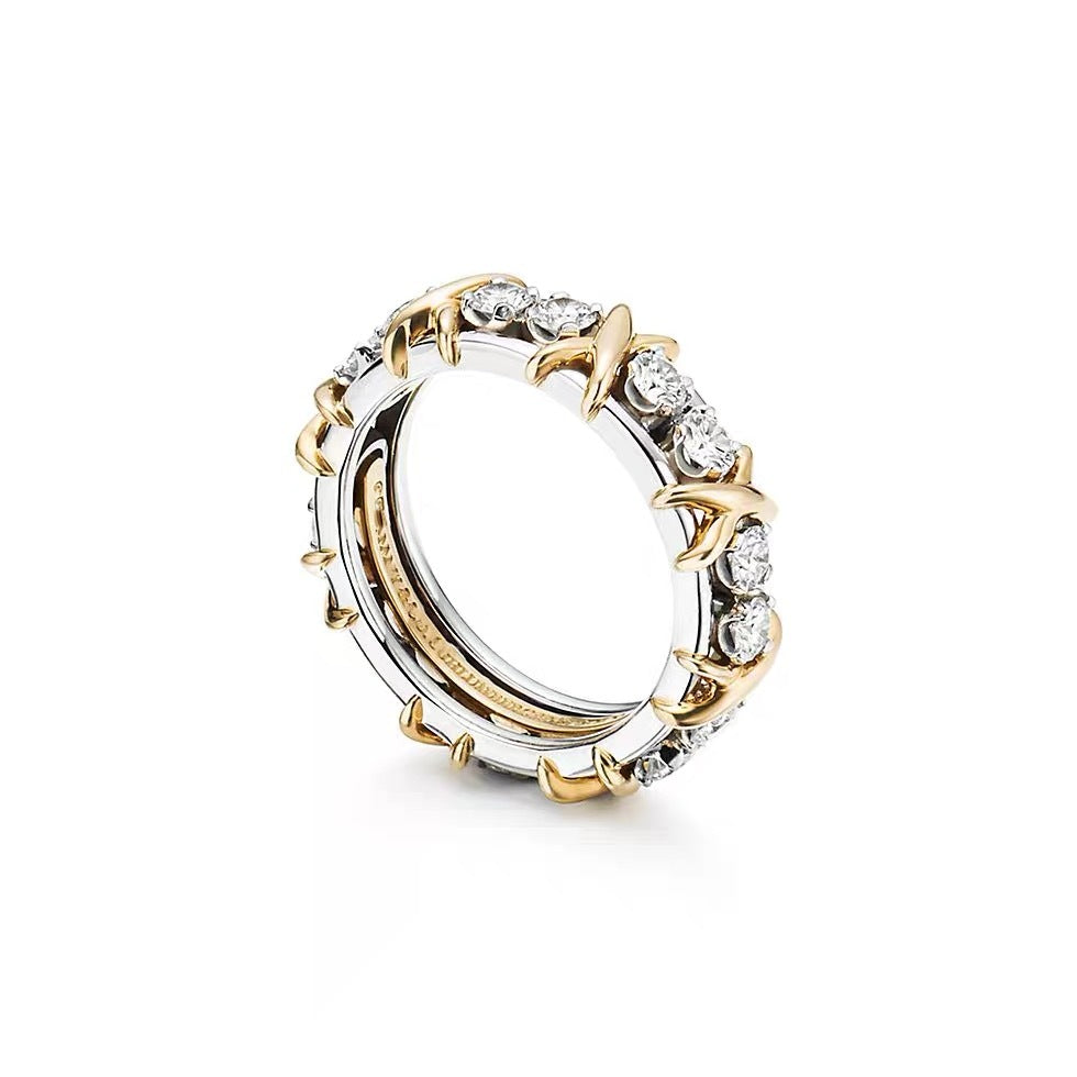 Tiffany Style Crossover Cubic Zirconia 18K Gold-Plated Ring