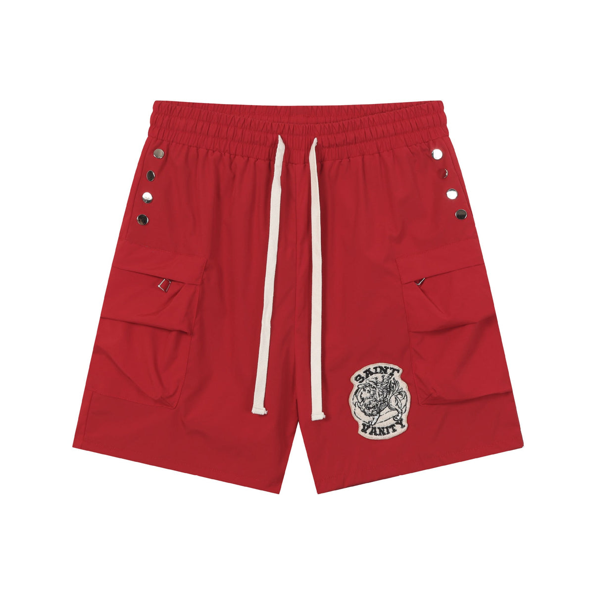 Saint Vanity Nylon Side Snap Patch Logo Drawstring Shorts Streetwear