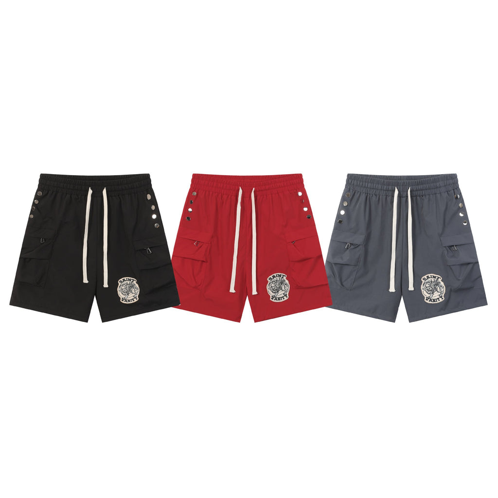 Saint Vanity Nylon Side Snap Patch Logo Drawstring Shorts Streetwear