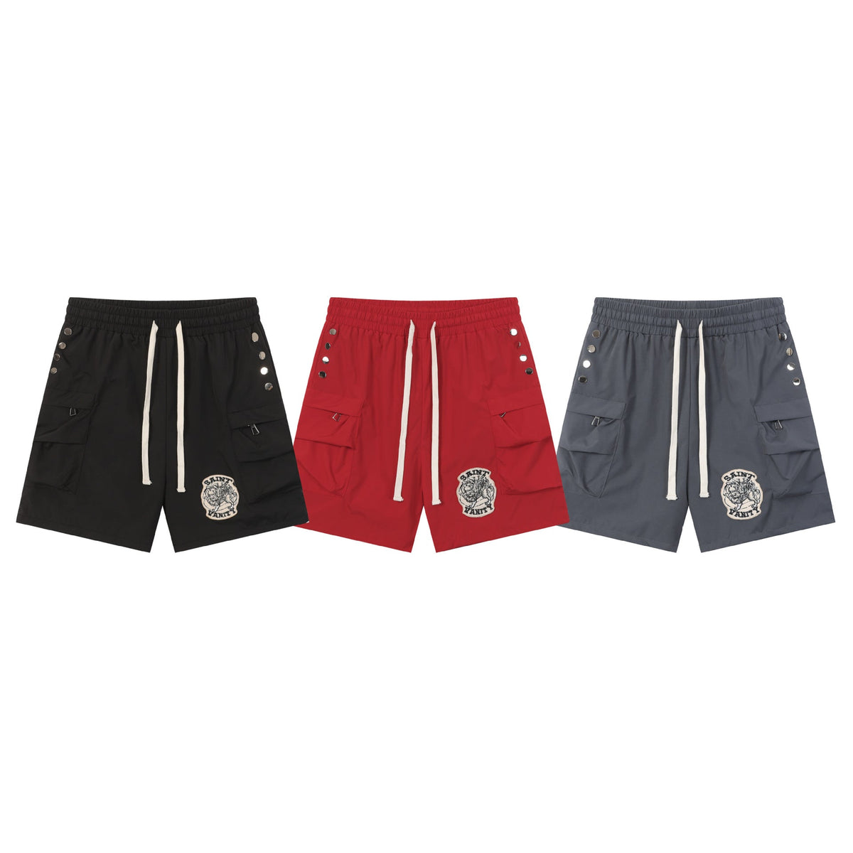 Saint Vanity Nylon Side Snap Patch Logo Drawstring Shorts Streetwear