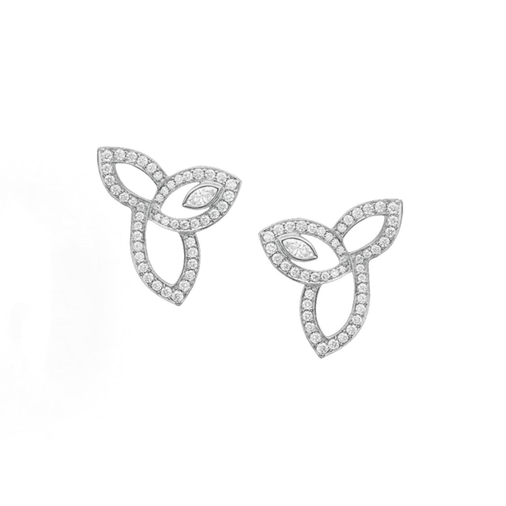Harry Winston Style Three-Leaf Clover Cubic Zirconia White-Gold-Plated Necklace