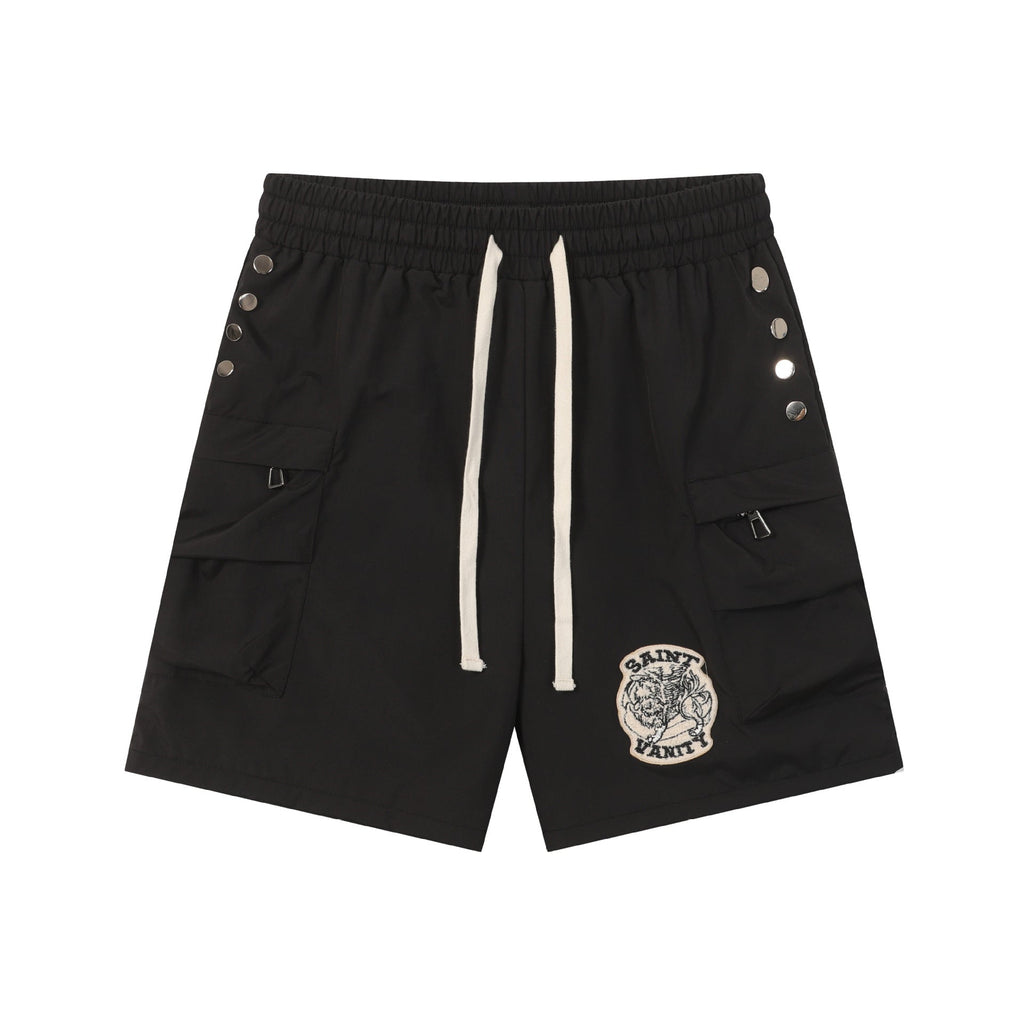 Saint Vanity Nylon Side Snap Patch Logo Drawstring Shorts Streetwear