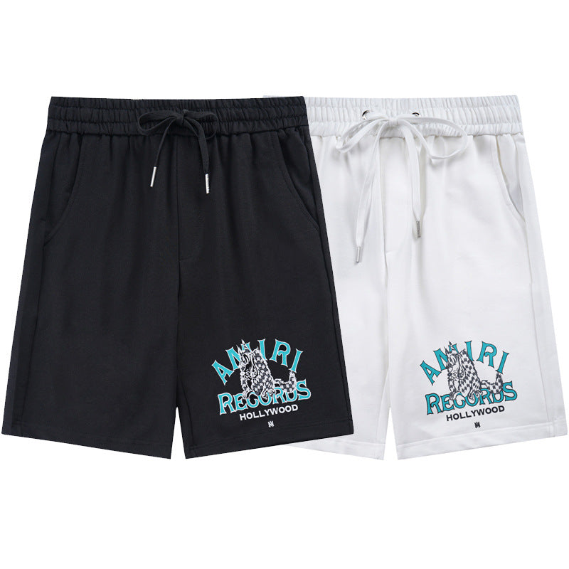 Amiri Paisley Leopard Letter Drawstring Sweat Shorts Streetwear
