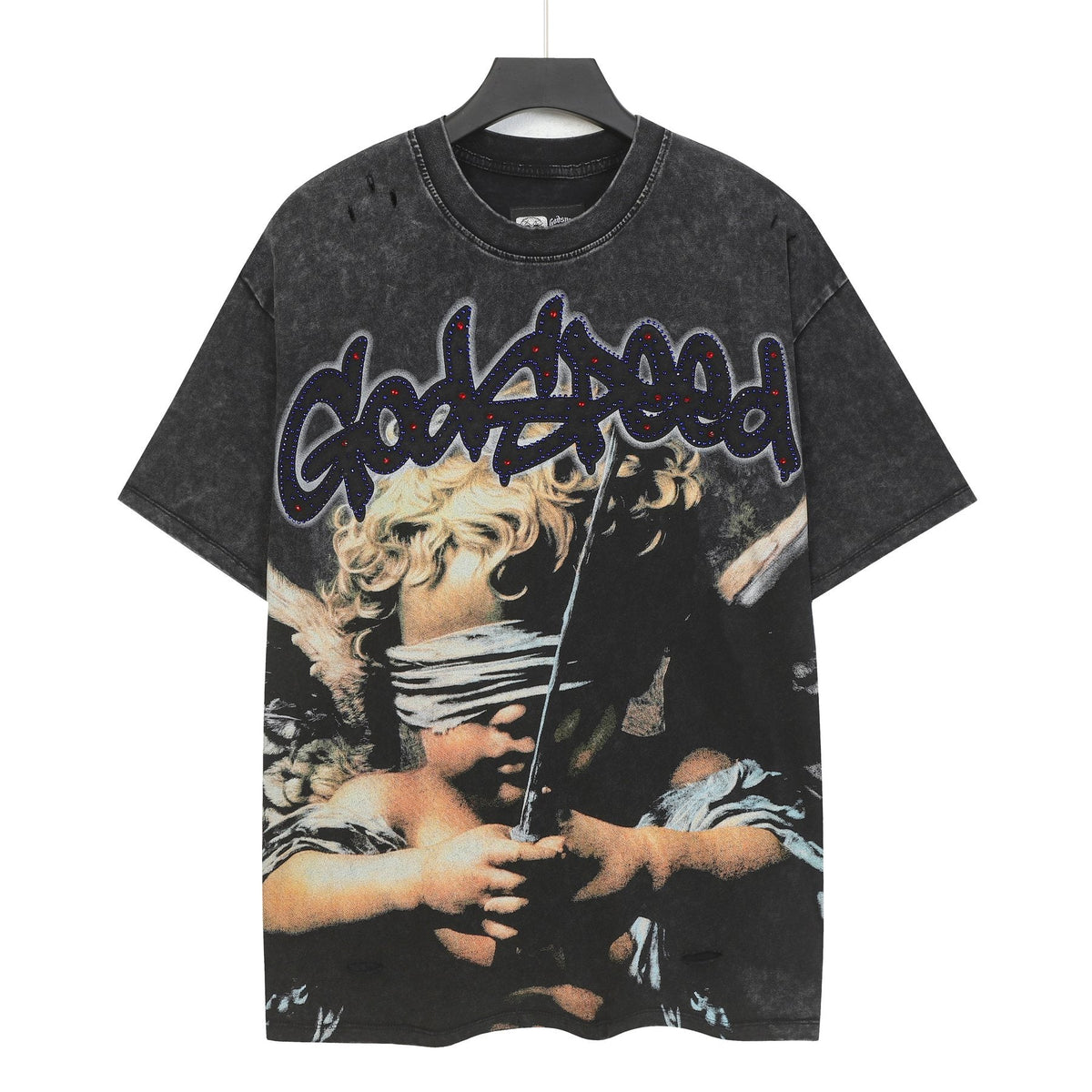 Godspeed Distressed Rhinestone Graphic T-Shirt