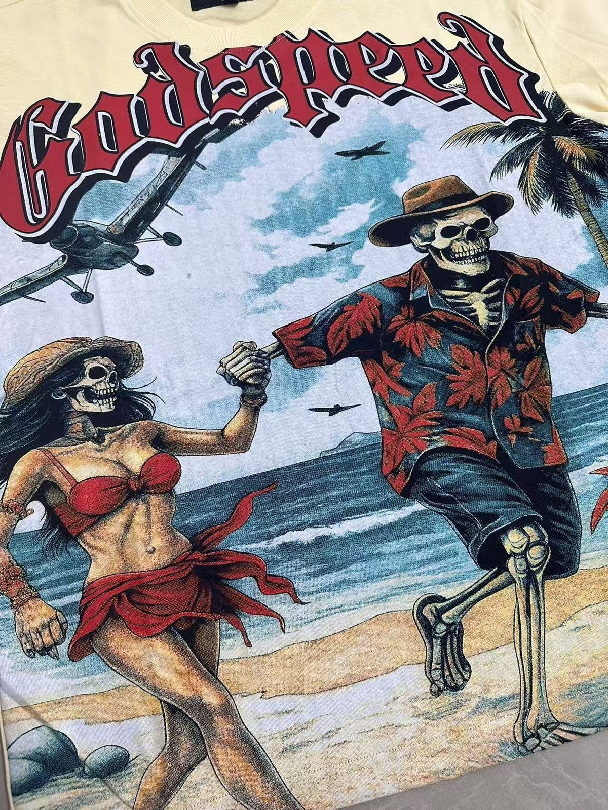 Godspeed Beach Skeleton Graphic T-Shirt