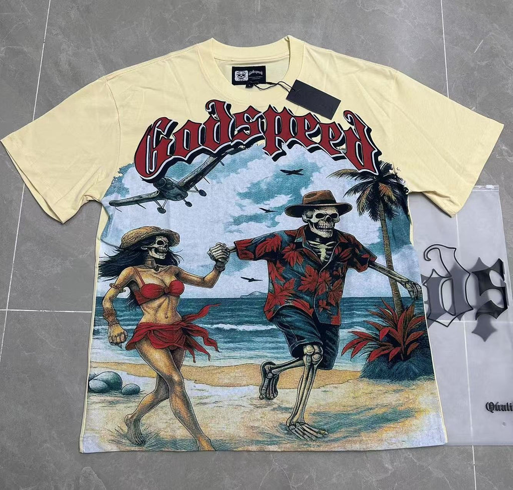 Godspeed Beach Skeleton Graphic T-Shirt