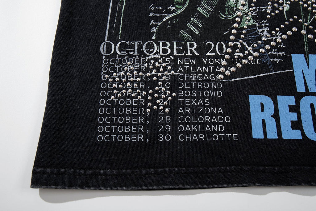 MAJESTIK Washed Black Concert-Collage Graphic T-Shirt