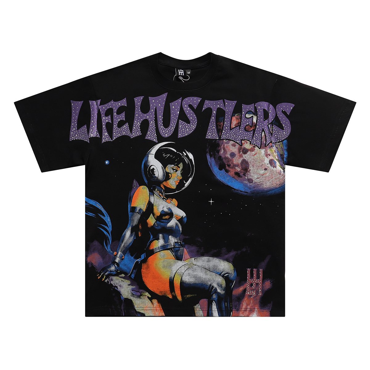 Life Hustlere Sexy Astronaut Rhinestone-Style Graphic T-Shirt