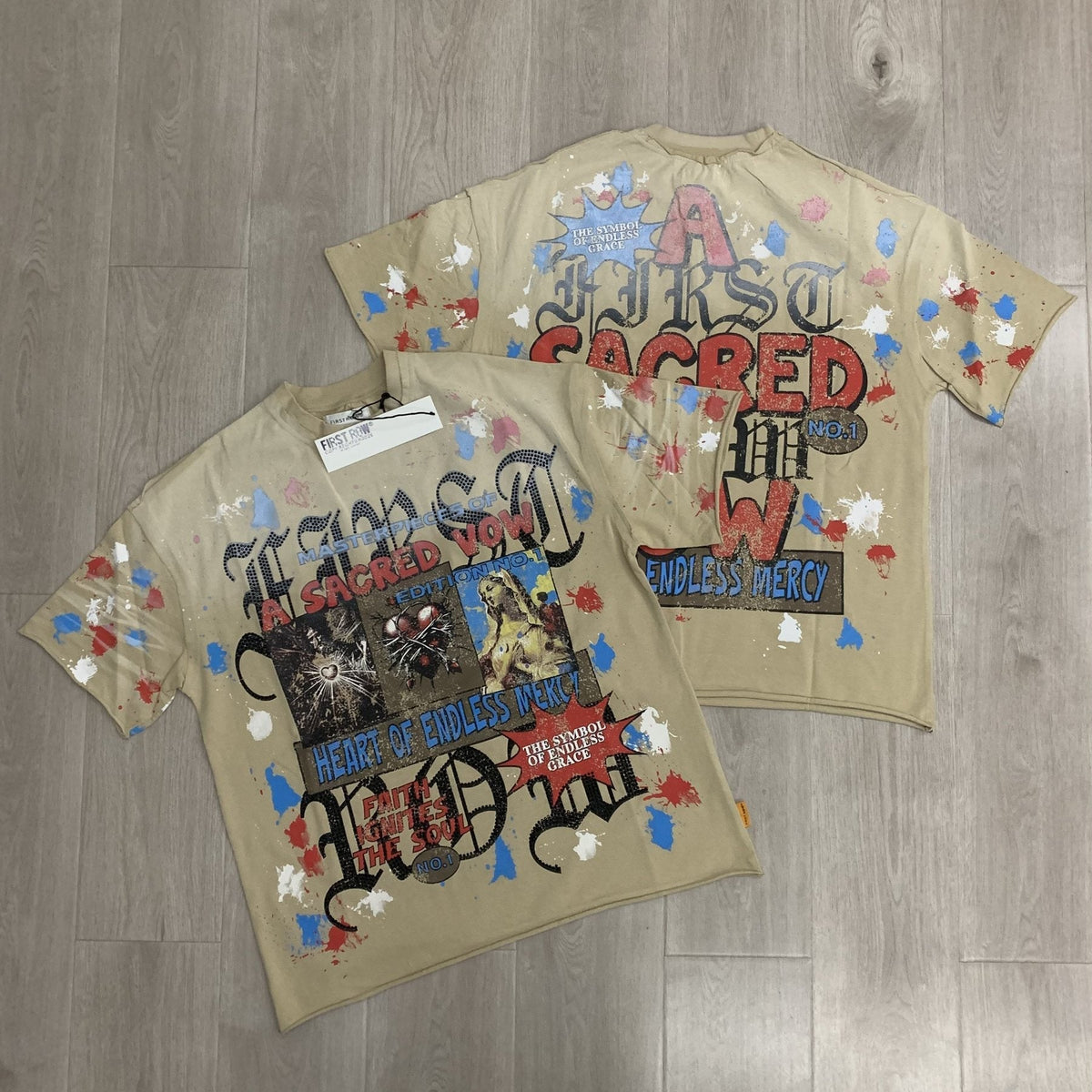 FIRST ROW A Sacred Vow Graphic T-Shirt - Beige
