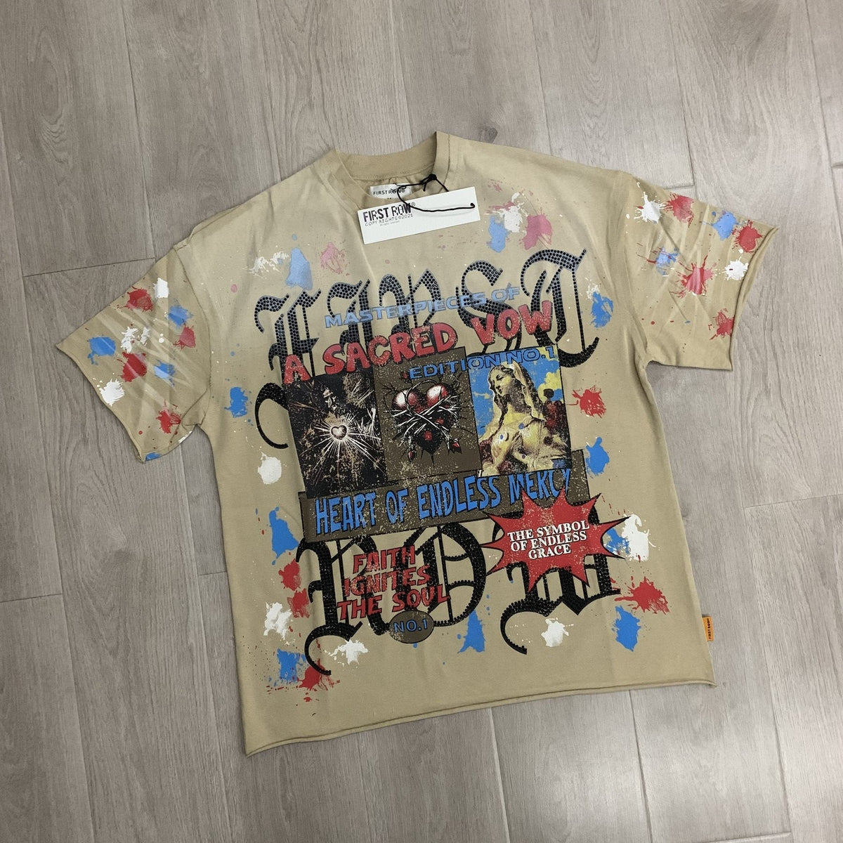 FIRST ROW A Sacred Vow Graphic T-Shirt - Beige