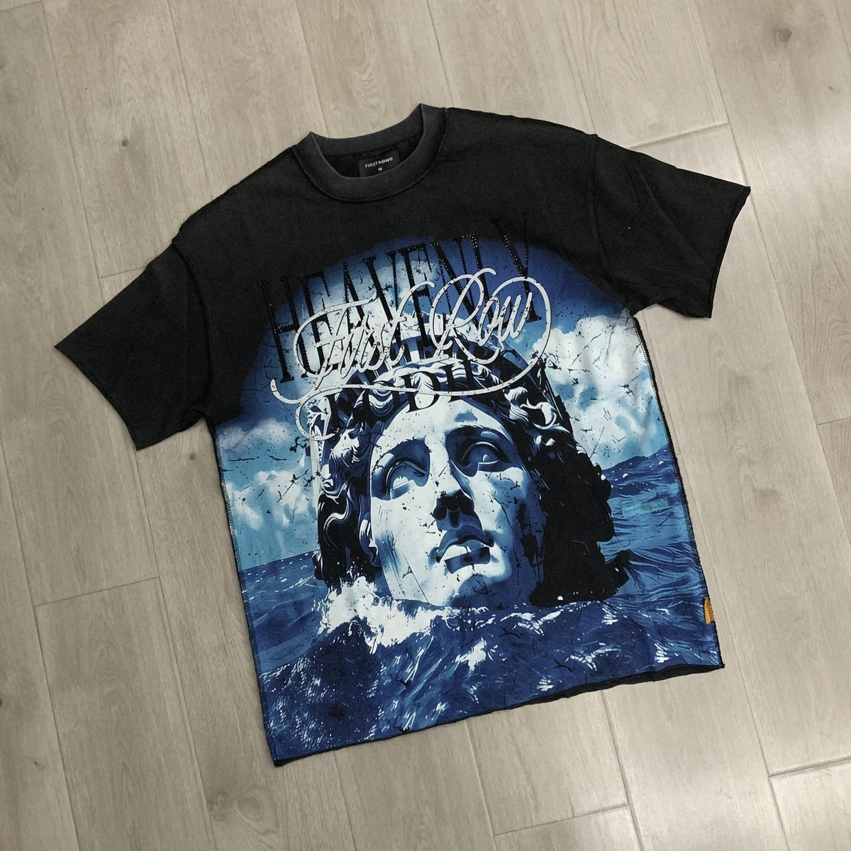 FIRST ROW Distressed Rhinestone Graphic T-Shirt
