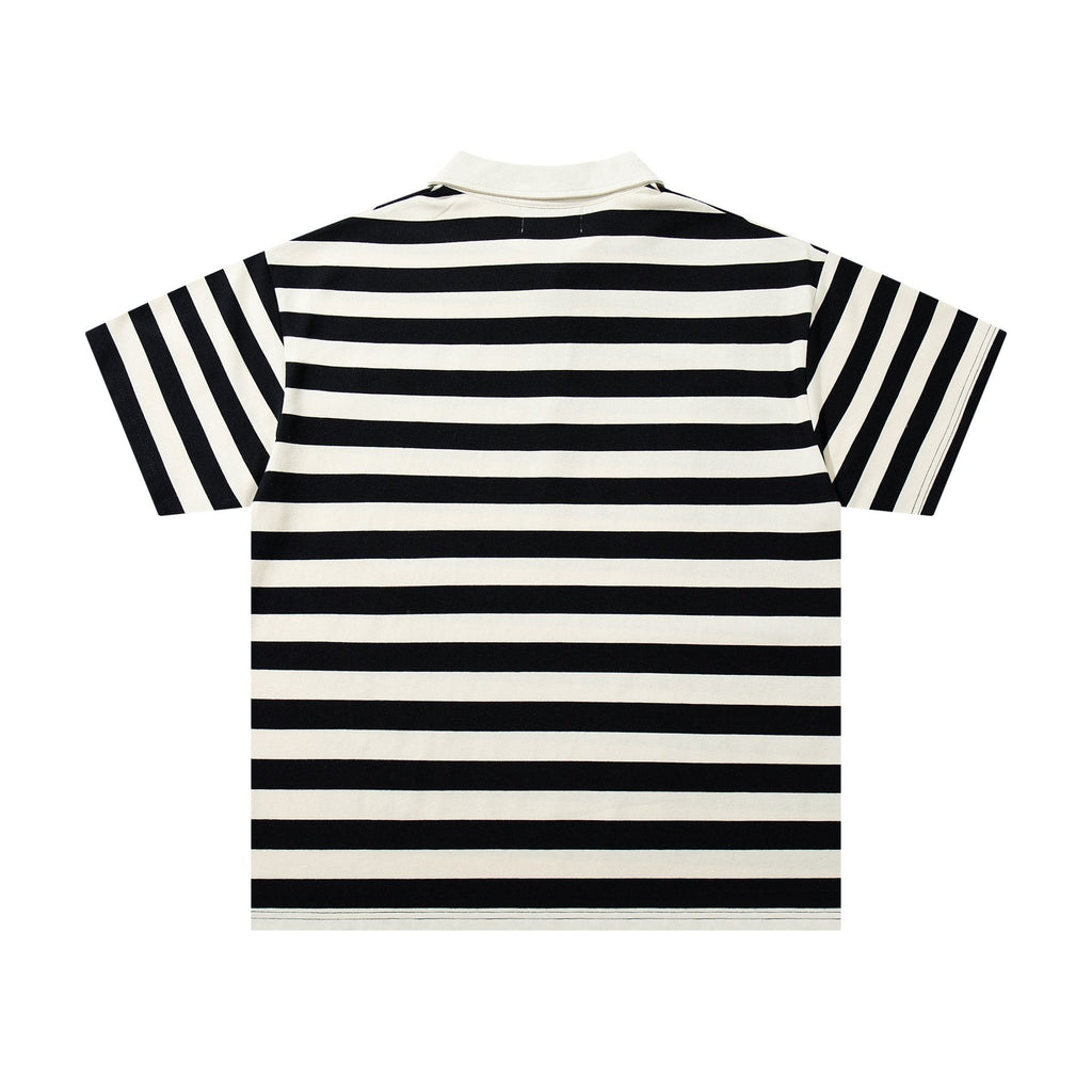 MAJESTIK Skull Graphic Striped Zip-Collar T-Shirt