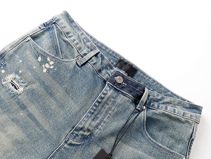 R+A Light Blue Distressed Paint Splatter Jeans
