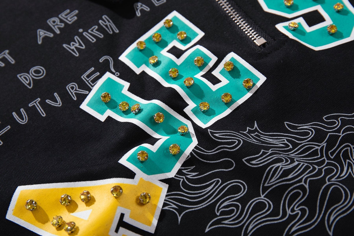 MAJESTIK Embellished Distressed Zip Polo Shirt
