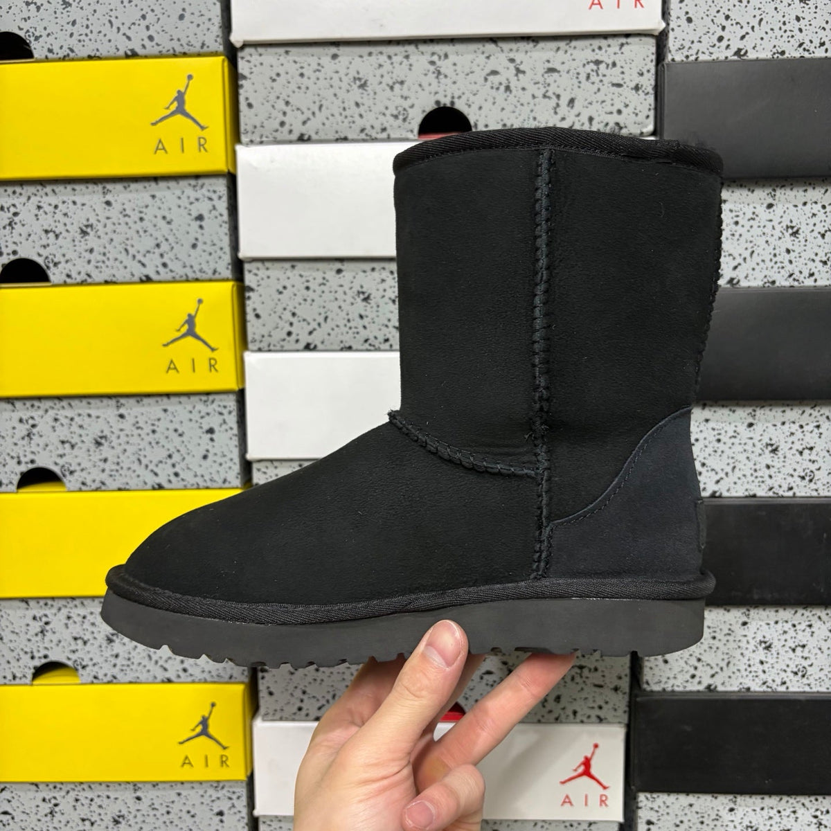 UGG Kallen Lace Classic Short Boot – Suede Boot with Shearling Lining, Tonal Back Seam & All-Black Classic Sole in Black