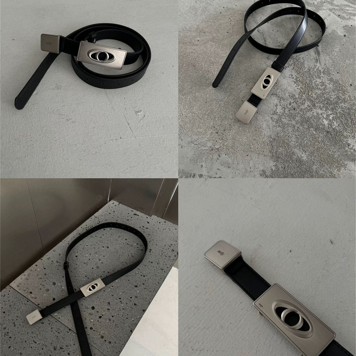 Marthenaut Leather Belt Rectangle Cutout Logo Metal Buckle Waist Belt