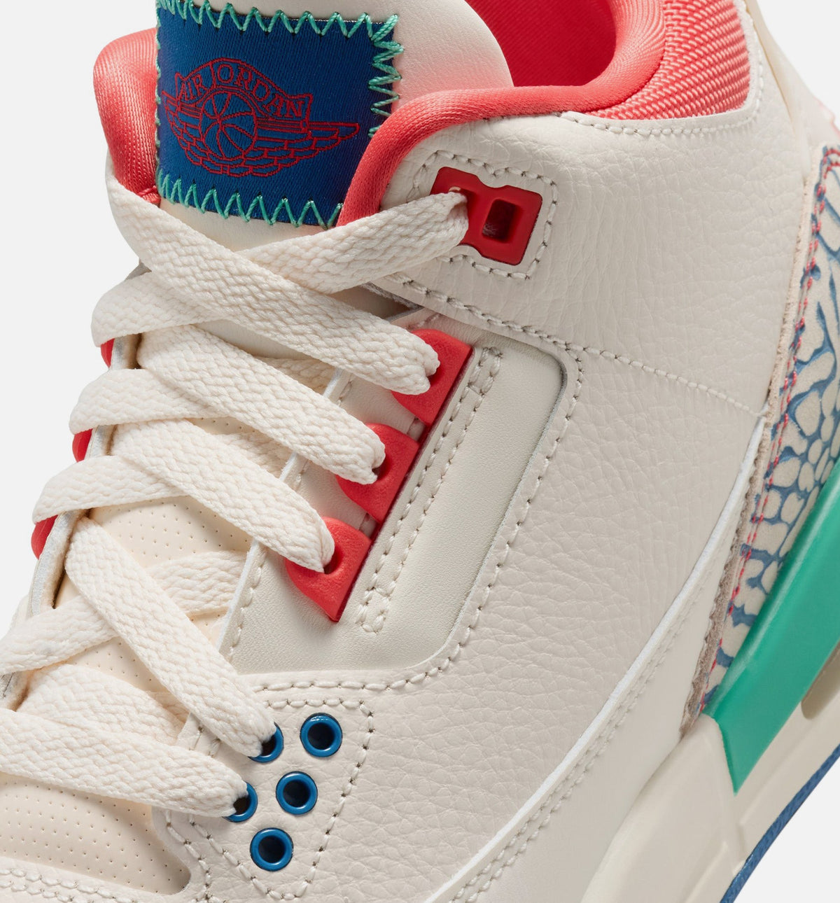 Air Jordan 3 Retro Play Your Way Grade School Shoes - Chalk Track Red True Blue Kinetic Green