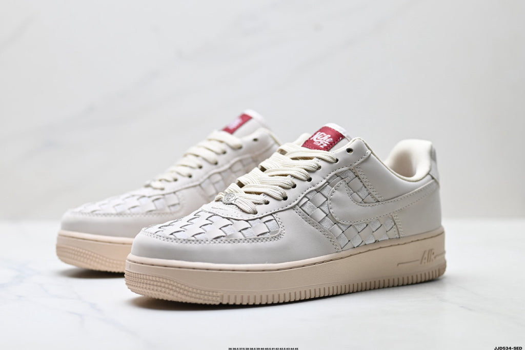Nike Air Force 1 Low Cream Woven Unisex Sneakers Style 05