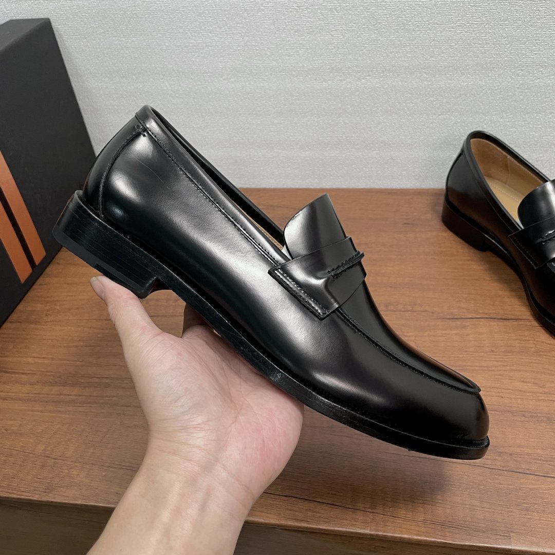 Zegna Men's Black Apron-Toe Loafers
