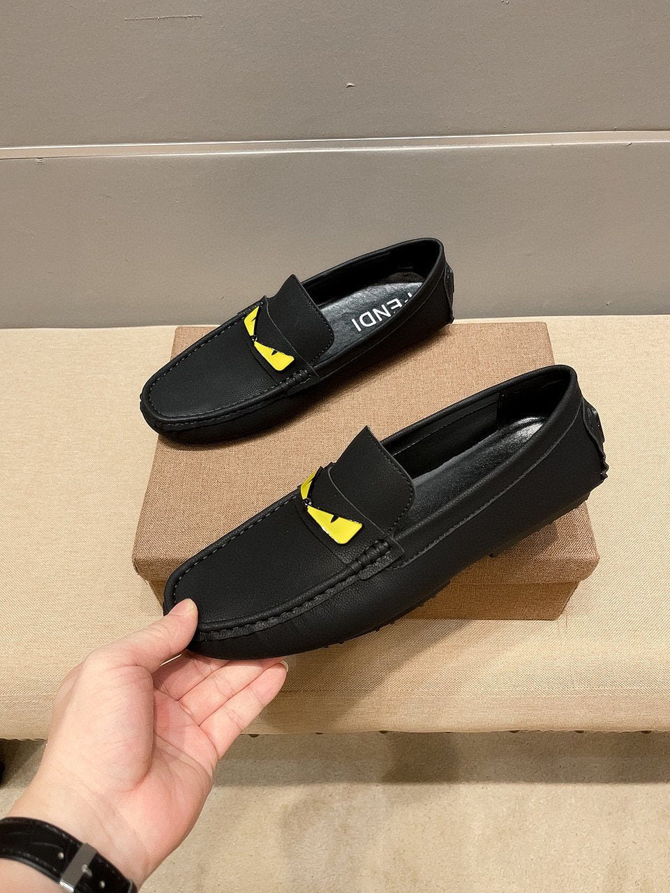 Fendi Black Yellow Accent Loafers