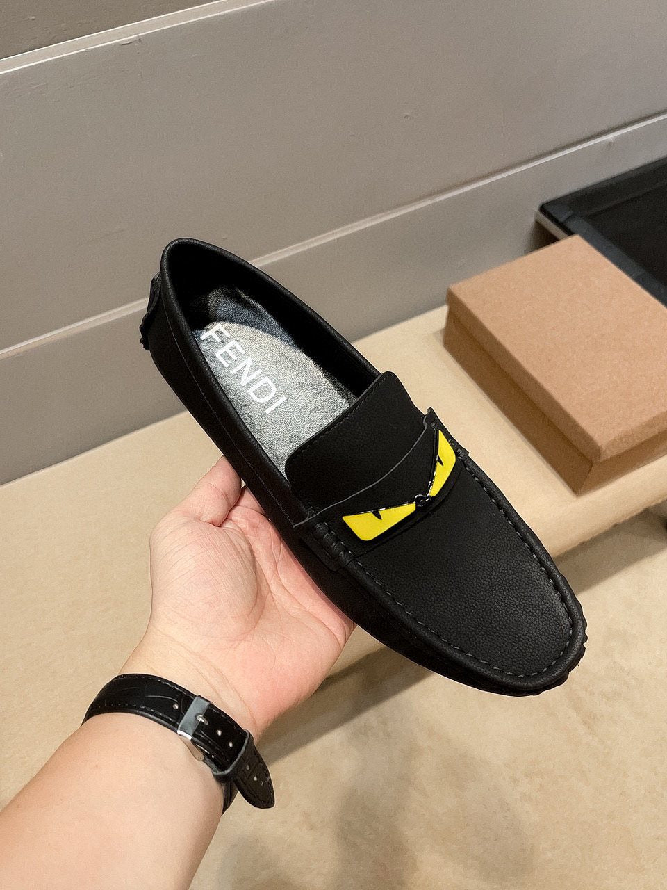 Fendi Black Yellow Accent Loafers