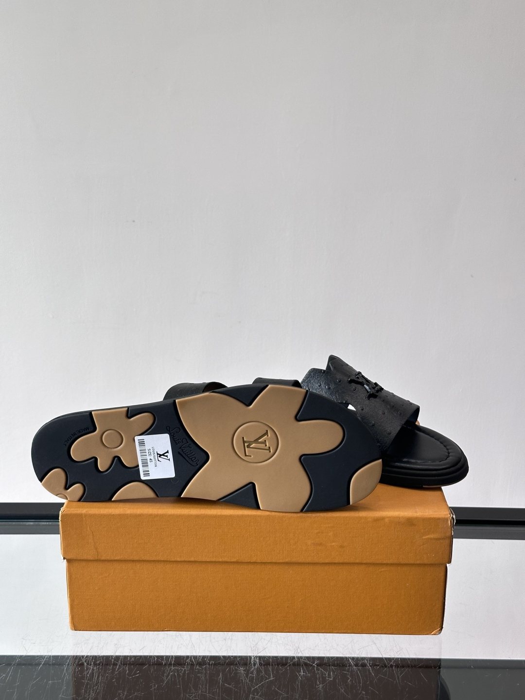 Louis Vuitton Black Embossed Slide Sandals - Rubber Sole