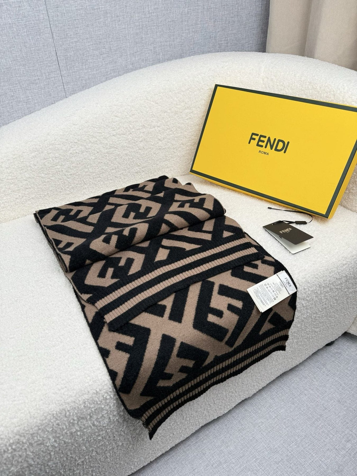 Fendi Brown and Black Geometric Knit Scarf