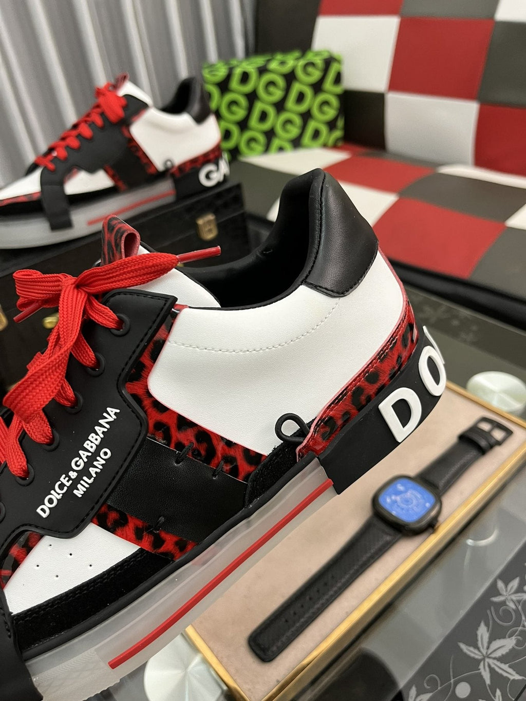 Dolce & Gabbana Men's Red-Lace Low-Top Sneakers