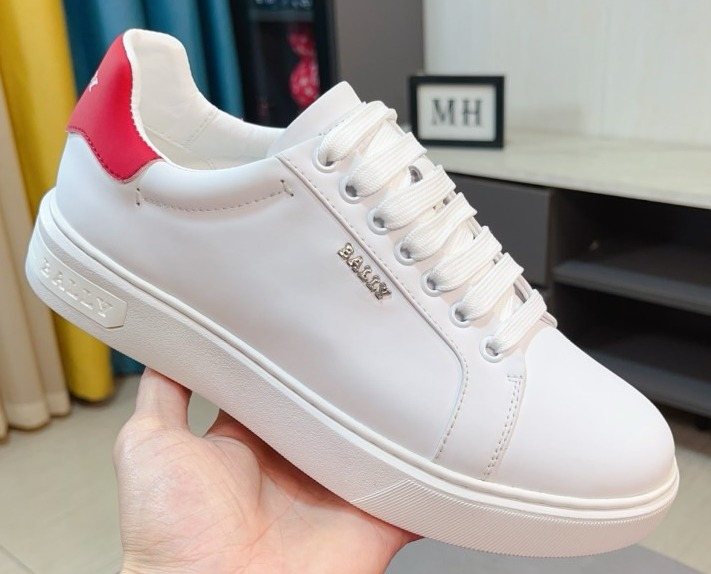 Bally White Red Heel Low-Top Sneakers