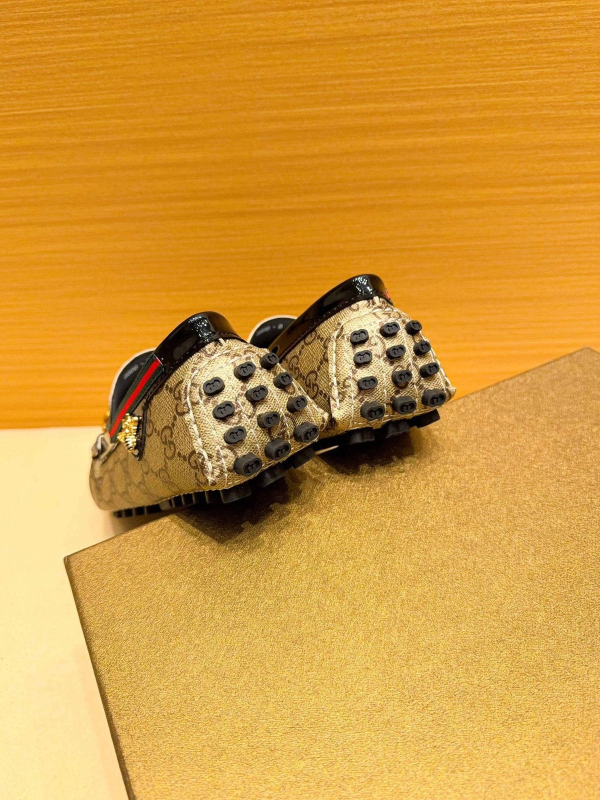 Gucci Beige Monogram Stripe Loafers