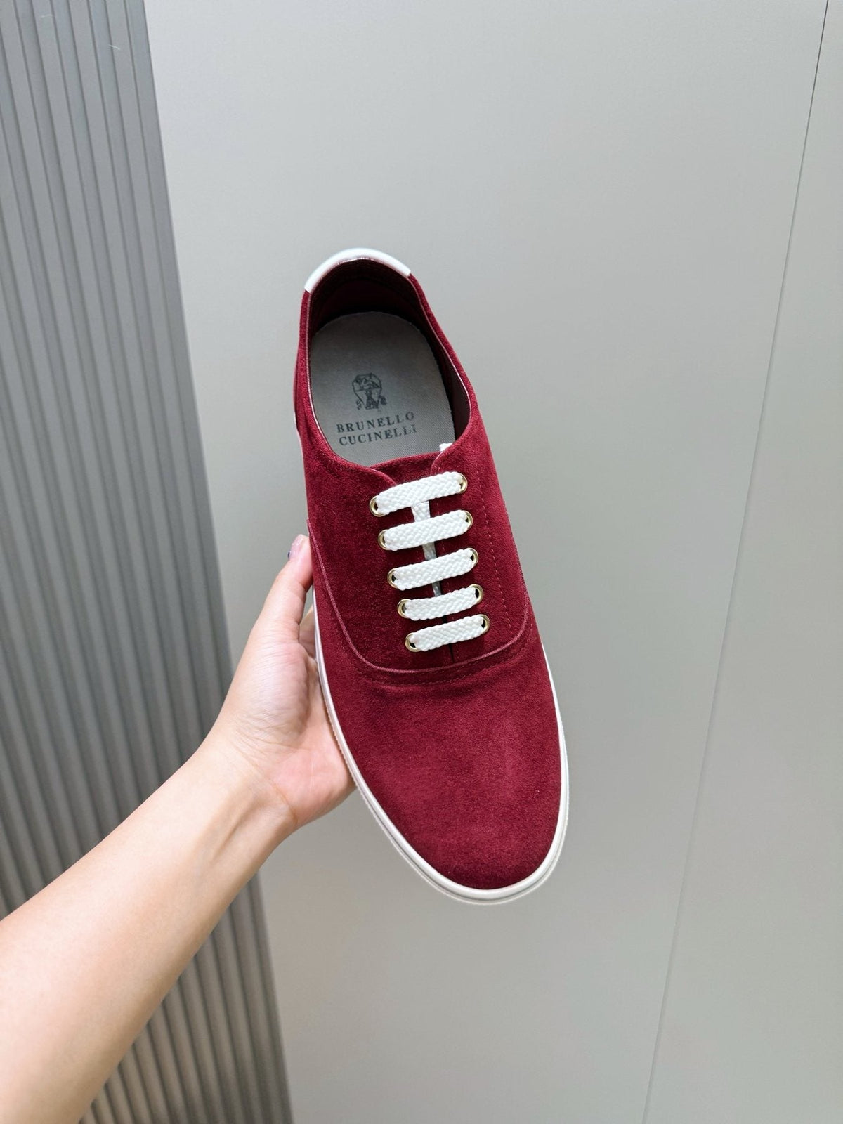 Brunello Cucinelli Burgundy Suede Low-Top Sneakers