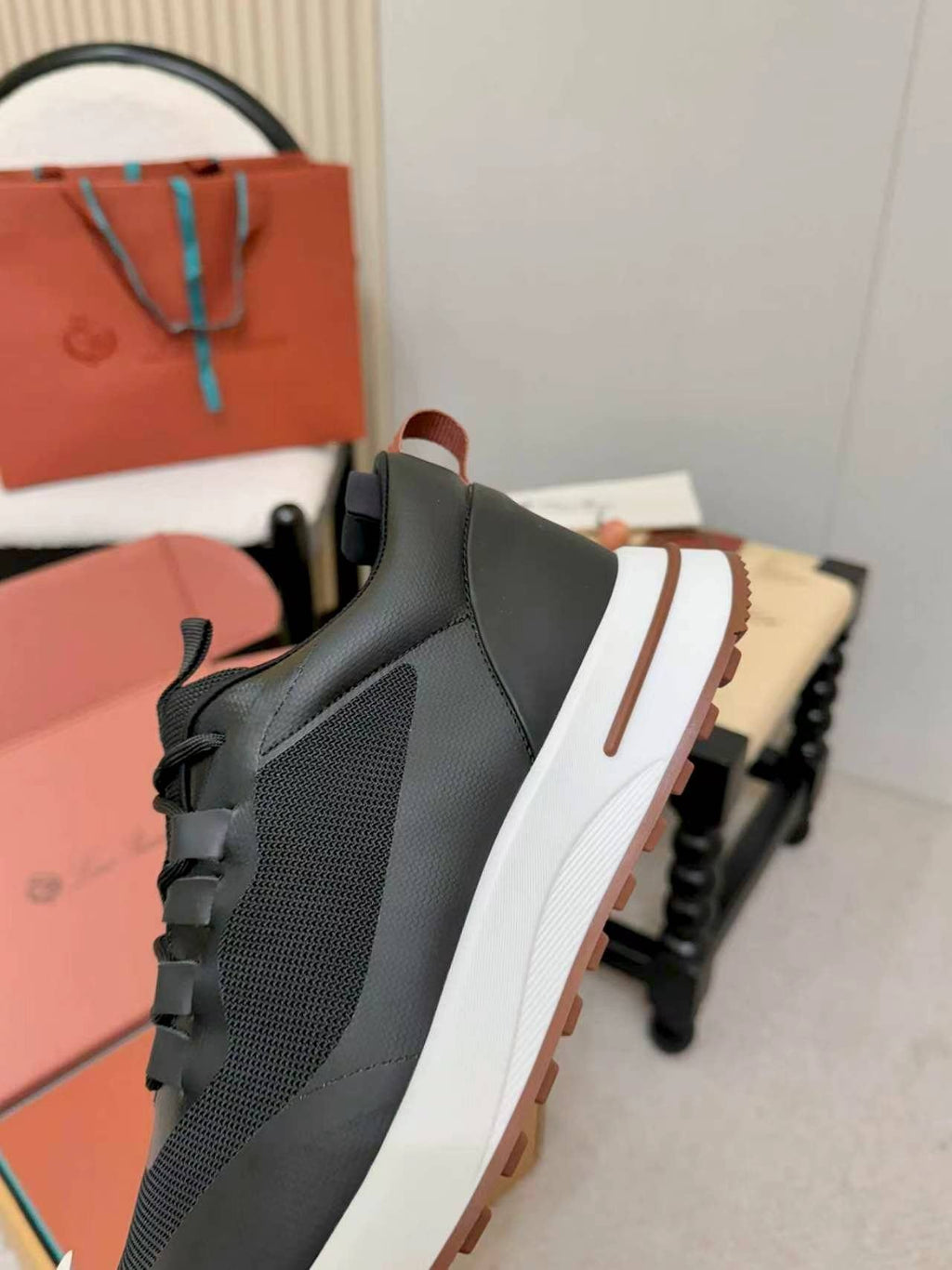 Loro Piana Black Leather Low-Top Sneakers