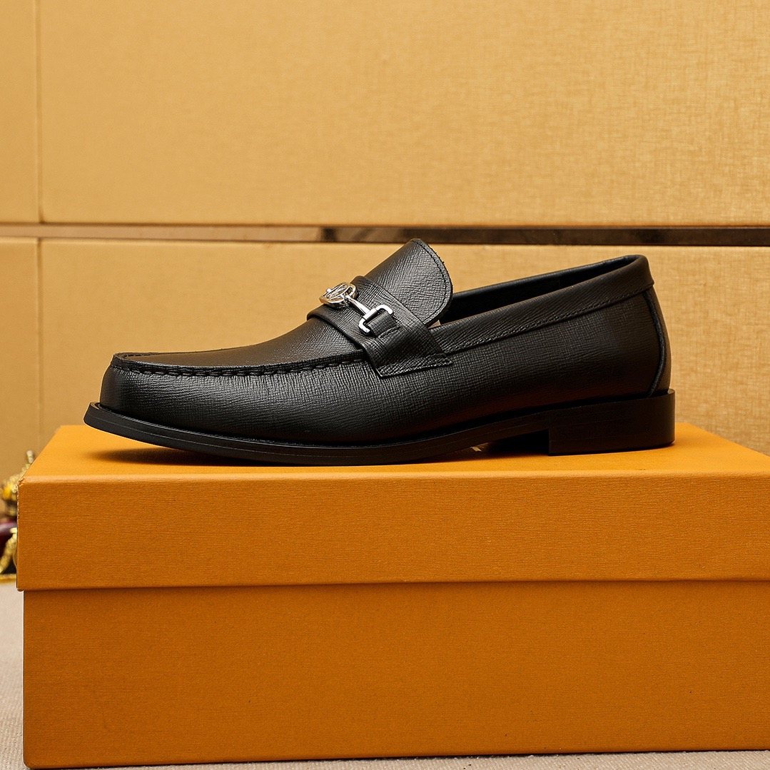Louis Vuitton Black Textured Metal-Bit Loafers