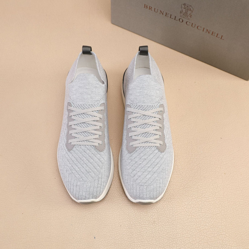 Brunello Cucinelli Light Gray Knit Sneakers