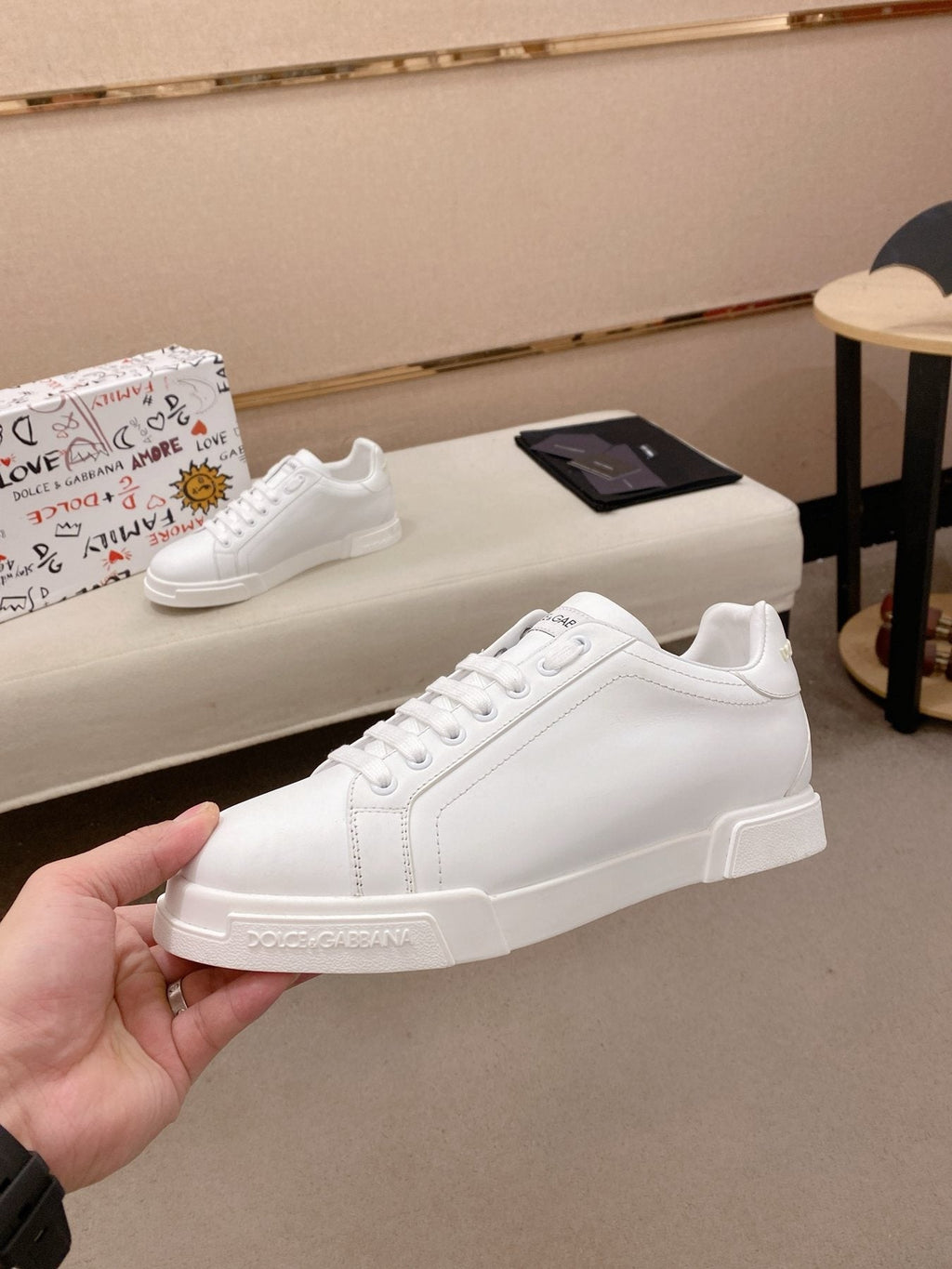 Dolce & Gabbana White Lace-Up Low-Top Sneakers