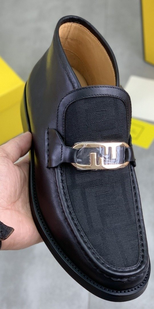 Fendi Black Gold-Tone Detail Ankle Boots