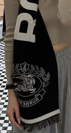 Burberry Black & Ivory Fringed Logo Scarf